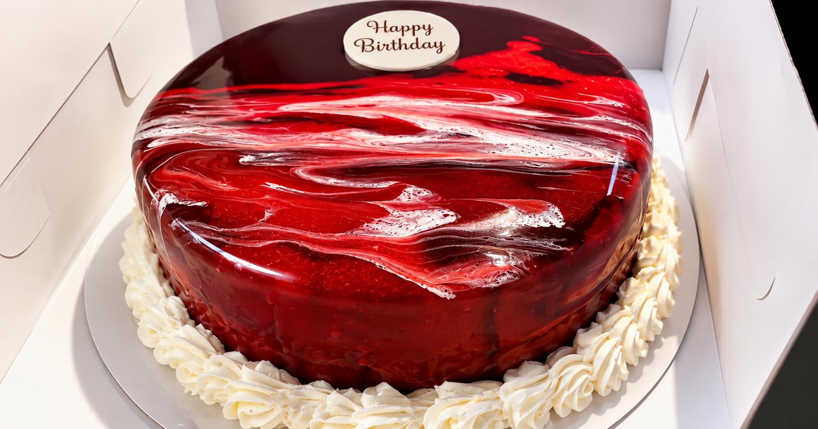 Mirror Glaze One layer Happy Birthday Cake
