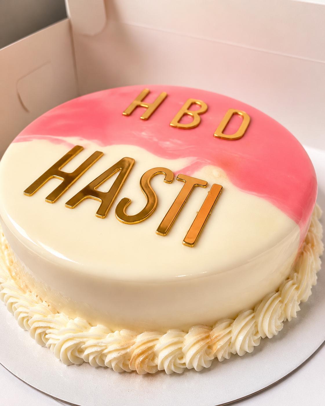 Mirror Glaze One layer Happy Birthday Cake